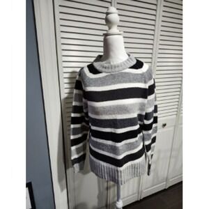Time and Tru Women Striped Long Sleeve Sweater Size S Black Gray White